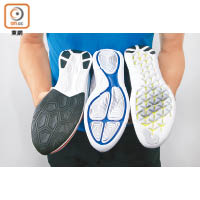 跑鞋款式五花八門，記得留意外底設計，有些會採用凸起的橡膠以吸收衝擊力和加強抓地力，有些則會在外底加入細小切割面，以增強靈活性。