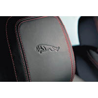 座椅用上紅線縫製，頭枕另壓上Jaguar廠徽。