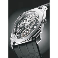 BVLGARI Octo Finissimo Tourbillon Skeleton鏤空飛行陀飛輪腕錶，搭載Calibre BVL 268型號機芯，厚度為1.95mm。$97.3萬（B）