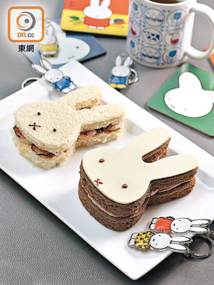 雙色麵包<br>Miffy公仔可根據個人喜好用蛋糕或麵包製作，做法簡單但細節上也很考功夫，想做得神似最好買個兔仔餅模。