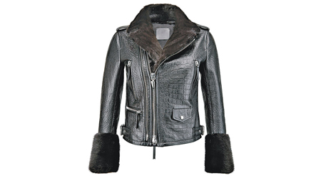 女裝黑色鱷魚皮壓紋絨毛袖口Biker Jacket $27,450