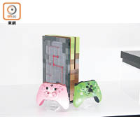 同場展出《Minecraft》版Xbox One S，用上半透明格仔機殼及手掣。