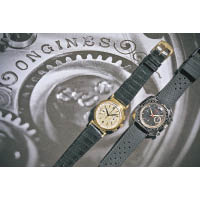 （左）Longines黃金計時碼錶（1938年），內藏品牌著名13ZN計時機芯、（右）精鋼計時碼錶（1970年）