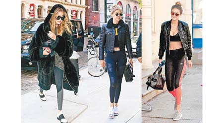 運動Leggings是名模Gigi Hadid的最愛，從街拍可見她經常穿着Leggings搭配潮Look，絕對值得各位絲打從中偷師！