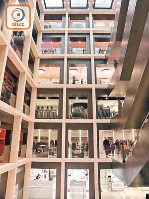 La Rinascente中庭位置可看到各樓層進駐的不同品牌店舖，叫人一目了然。
