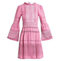 See粉紅色通花喱士荷葉邊領口連身裙 $1,586（B）
