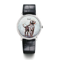 Piaget Altiplano 38毫米掐絲珐琅腕錶，配以18K白金鑽石錶殼，搭載430P超薄上鏈機芯，限量38枚。$53.5萬（F）