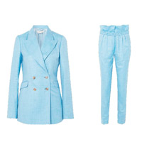 GABRIELA HEARST粉藍色孖襟Pantsuit（西裝褸 $10,805、西褲 $6,080）