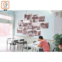 新的幸發亭本舖，瓷磚牆上掛滿了台中老照片，散發出一股台灣古早冰室的氛圍。
