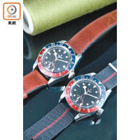 Black Bay GMT備有酒紅色皮帶及織紋錶帶款式選擇。 3,400瑞士法郎/各（約HK$27,553）（A）