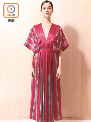 Roksanda紅色Deep V條紋絲質連身裙 未定價（A）