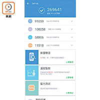 《AnTuTu》測試高達269,641分，成功拋離一眾對手。