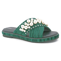 墨綠色小圓珠裝飾拖鞋 $1,199