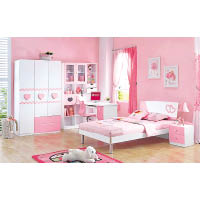 白色家具配以粉紅色心心裝飾，相信能滿足家中小公主的心意。