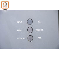 機面一系列按鍵能簡單控制開關、切換音源及進入菜單。