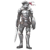 哥布林喜歡用弓箭或投石來攻擊敵人，所以男主角大部分時間都穿上全套鎧甲。