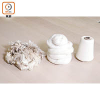 羊毛從綿羊身上剃下呈淺啡色，經洗滌後就會變成白色，之後就可以編織成羊毛紗線。