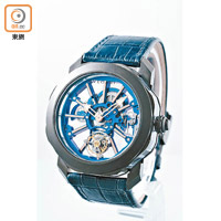 Octo Roma Tourbillon Sapphire陀飛輪腕錶44mm，搭載BVL 206手動上鏈機芯和陀飛輪。未定價