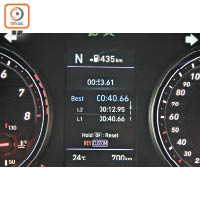 油溫、扭力、渦輪增壓，甚至圈速計時及G-Force圖表等數據，均可在儀錶板中央屏幕顯示。