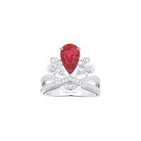 Chaumet Joséphine Aigrette Impériale鉑金戒指，鑲嵌明亮式切割鑽石及1顆2.49卡梨形紅寶石。$129.3萬（A）