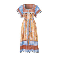 DODO BAR OR黃色拼粉藍色格仔刺繡連身裙 $3,590（A）