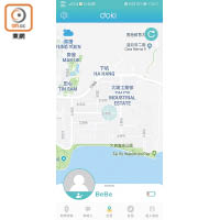 dokiPal的手機GPS定位介面簡潔，右下角還會顯示電量。