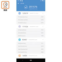 試效能<br>《AnTuTu》測試有391,576分，性能比不少同期機王都要好。