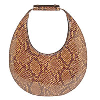 STAUD Moon啡色蟒蛇紋皮革圓形手挽袋 $2,165（B）
