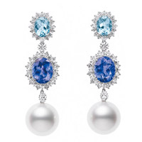 MIKIMOTO高級珠寶系列18K白金配白南洋珍珠、坦桑石、海藍寶石及鑽石耳環 $145萬（A）