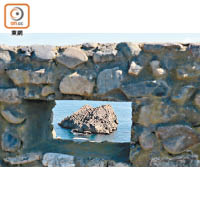 葦毛崎展望台圍牆上的石孔，成了風景的畫框。