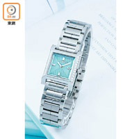 Tiffany 1837 Makers 22mm精鋼方形鑲鑽腕錶，配搭Tiffany Blue錶盤及精鋼鏈帶。 $48,600（A）