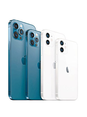 iPhone 12系列由5.4吋至6.7吋備有多色選擇，當中以藍色較為搶眼。