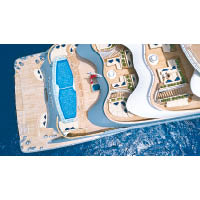 遊艇分6層甲板，除了船艙甲板，其餘層數均有露天空間。