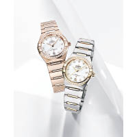OMEGA Constellation 18K Sedna金鑽石腕錶 約$23萬（左）、Constellation 18K黃金拼不銹鋼鑽石腕錶 約$10.5萬（右）（H）