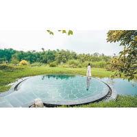 共有25個溫泉池，這個是「原生態濕地池」，將瑜伽、太極、禪修等引入溫泉空間。