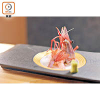 青森葡萄蝦：蝦肉肉質爽口彈牙，與蝦膏製成刺身，較牡丹蝦的味道更為濃郁。