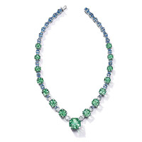 Tiffany & Co. Blue Book Colors of Nature鉑金頸鏈，鑲嵌總重超過77卡祖母綠形切割綠碧璽、總重超過29卡訂製切割藍寶石及總重超過2卡梯形鑽石。（A）