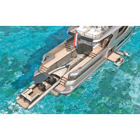 船上的泳池可化身濕式發射系統，足夠容納10米長RIB充氣艇。