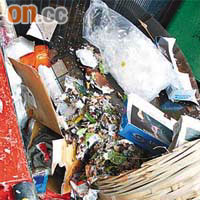 興田邨一個垃圾站內，垃圾堆積如山。