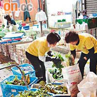 街市菜販將賣剩的蔬菜捐出，既環保也助人。