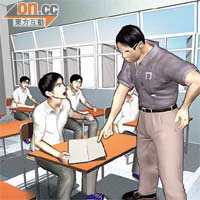 老師涉打傷學生模擬圖<BR>老師因交功課問題與男生發生爭執。