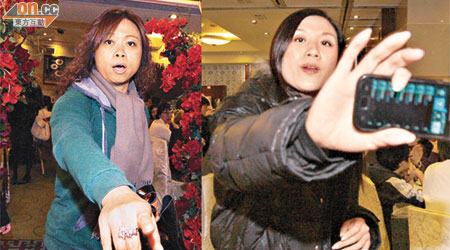 陳學殷與母親到酒樓午膳巧遇記者拍照，兩人母女情深，緊張得齊聲喝止記者。	（鍾健國攝）