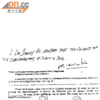 何鴻燊在入稟狀簽署作實。
