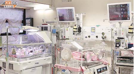 公立醫院初生嬰兒深切治療部經常接收私家醫院轉介個案，入住率經常爆滿。	（陳德賢攝）