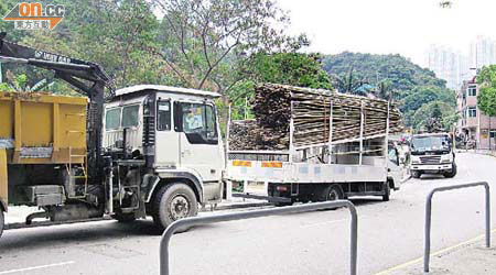 坑口田洲路經常泊滿大型貨車，阻塞交通。