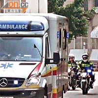 警方「鐵馬」開路護送受傷警員高振陞送院。