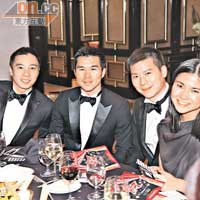 前東華三院主席李三元細仔李仲怡（左二）與友人Jason（右二）及Clare（右一）齊去Ball。