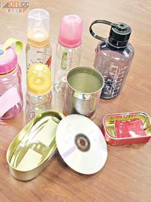 部分膠奶樽、鐵罐、光碟及器皿等含有化學物雙酚Ａ。