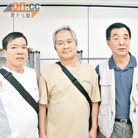 姚先生（左起）、楊先生及鍾先生可獲破欠墊支款項，與應得的相差五萬多至六萬多元不等。