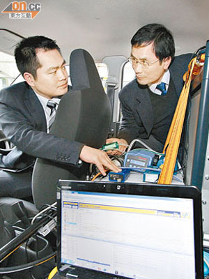 「廢氣追蹤測試系統」可安裝在車上，實時檢測其他車輛排放的廢氣污染物含量。（梁耀榮攝）
